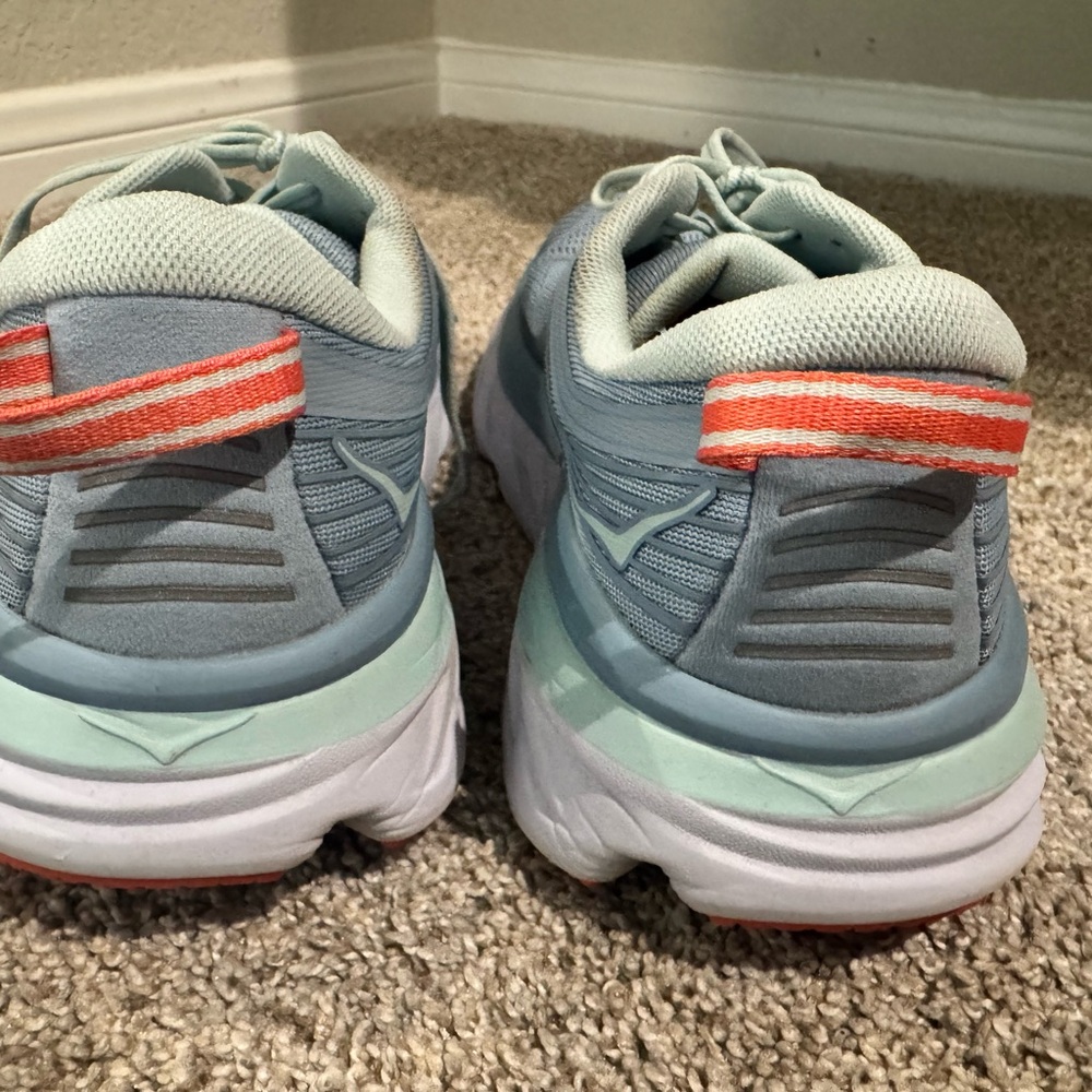 Hoka Women's Athletic Shoes in light blue and coral - Picture 4 of 6